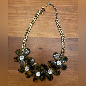 J CREW DAISY Tortoise Shell With Rhinestone center Necklace EUC